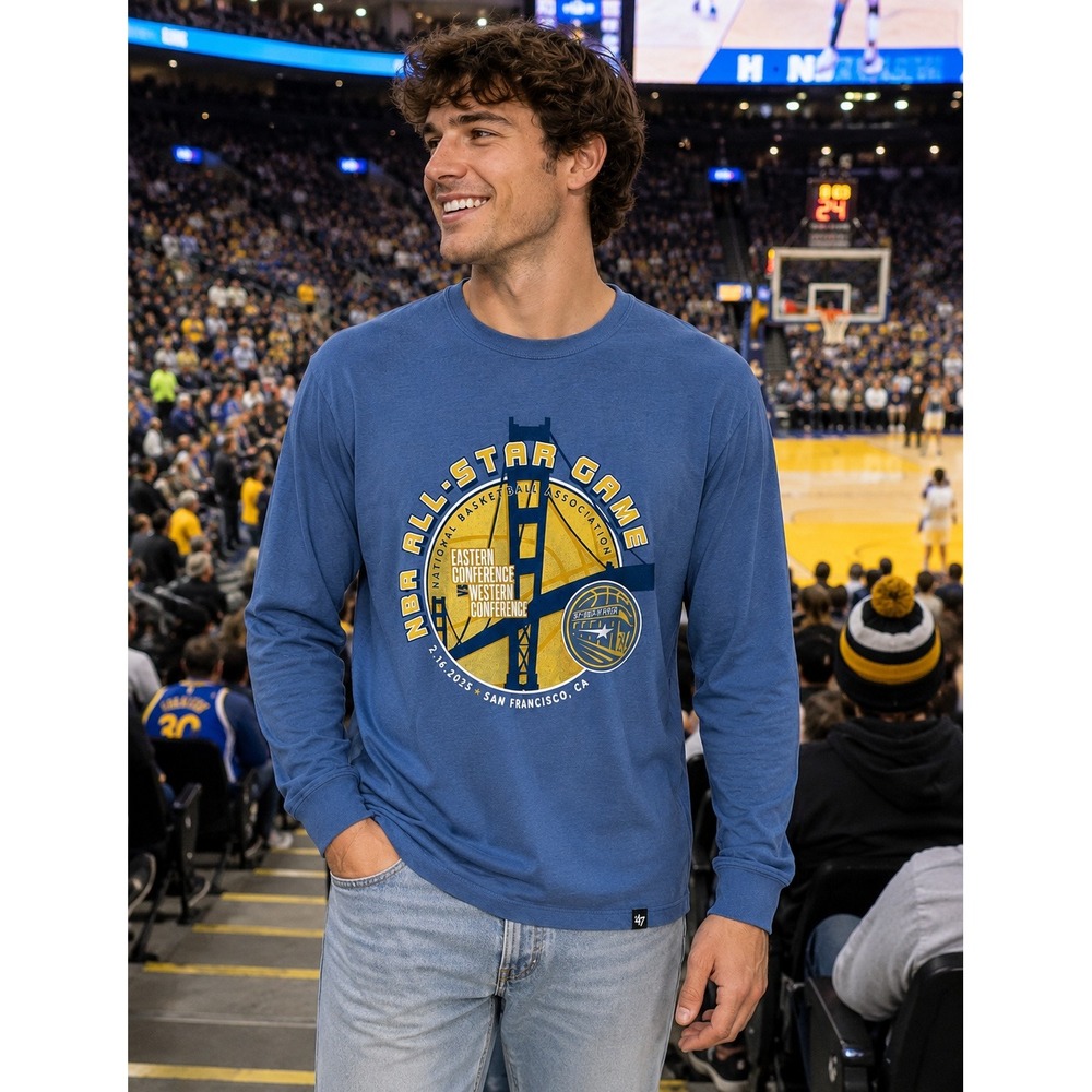 47 Brand NBA All-Star Game 2025 San Francisco Long Sleeve T-Shirt Blue Small NEW